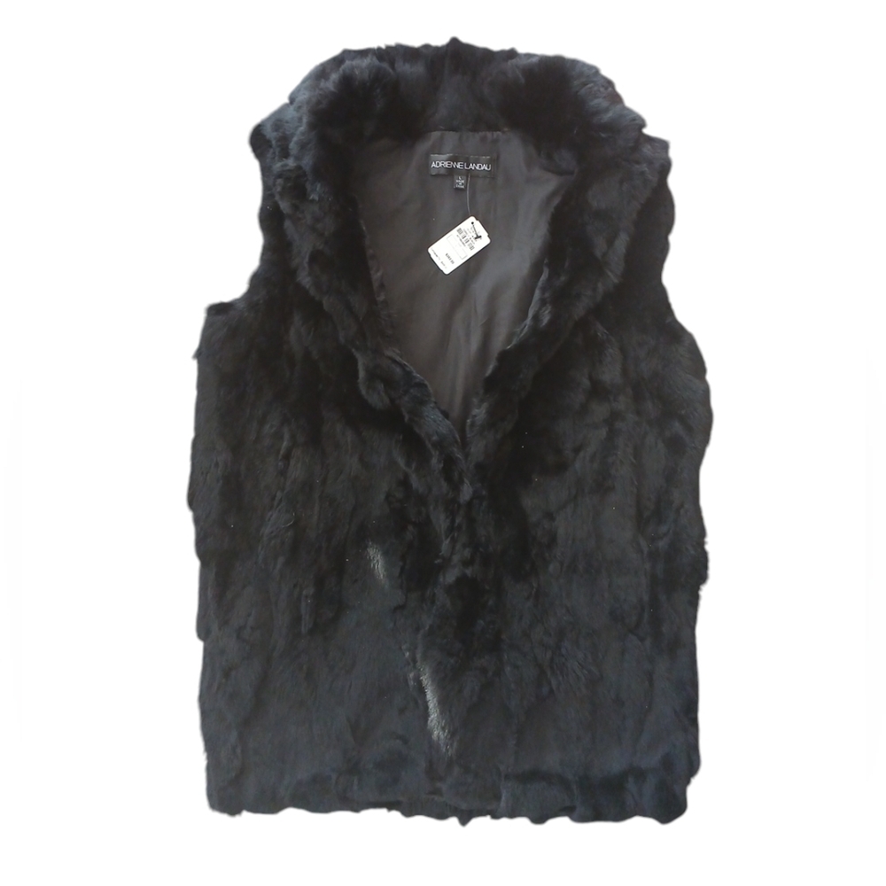 Adrienne Landau Black Fur Vest Size Large